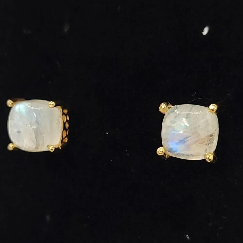 𝅺Natural Moonstone studs 14k over sterling silver - Picture 6 of 12